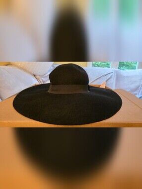 H&M Black Wide-Brim Floppy Wool Felt Hat